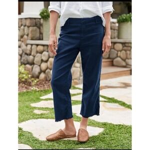 Frank & Eileen Kinsale Navy Blue Cotton Linen Cropped Pants Size 8 USA
